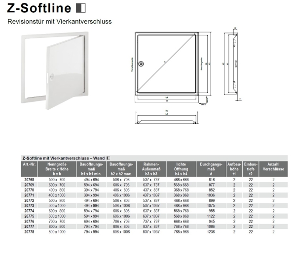 Datenblatt Revisionstür Z-Profil